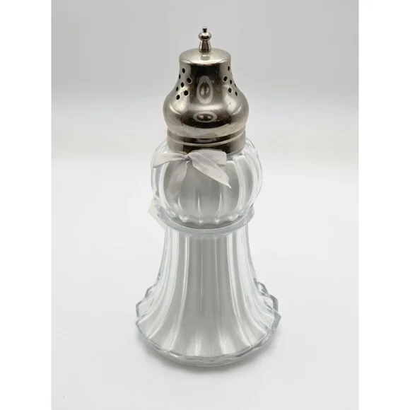 Vintage Lady Primrose Dusting Silk Powder Shaker glass and silver Muffineer